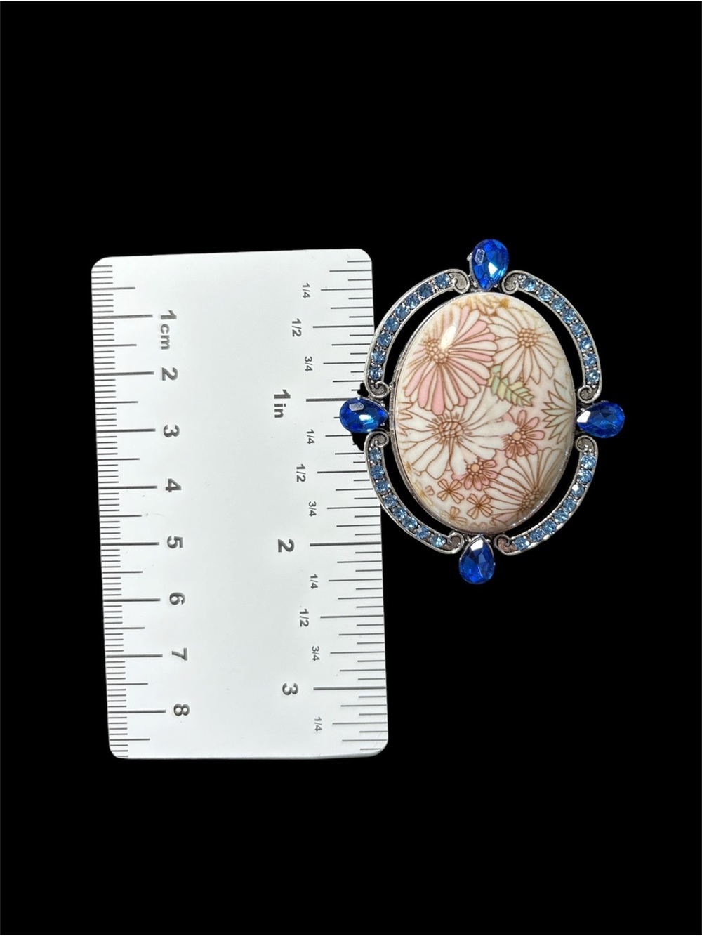 Blue Vintage Style Baroque Floral Brooch - Picture 3 of 3